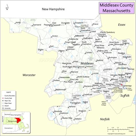 Map of Middlesex County, Massachusetts showing cities, highways ...