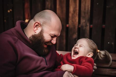 Premium AI Image | A father and his baby are laughing and laughing.