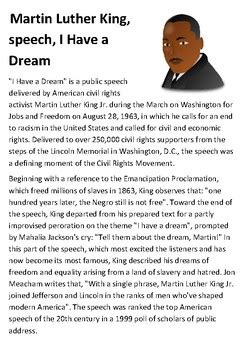 Martin Luther King, I Have a Dream Handout by Steven's Social Studies