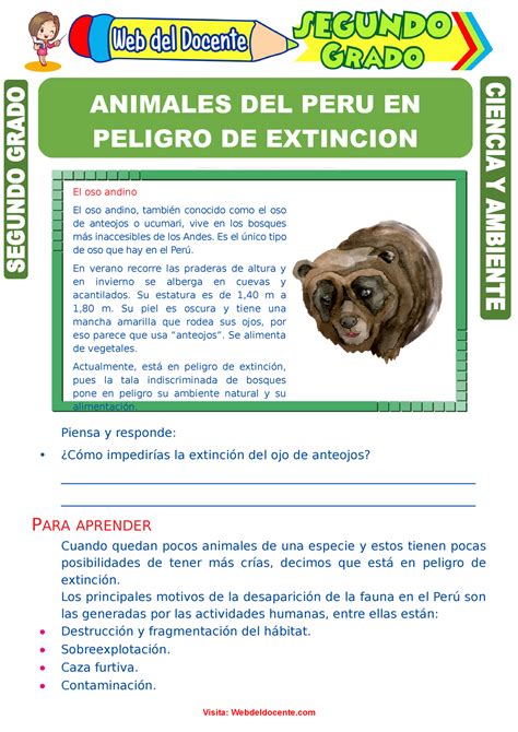 Los Animales del Peru en Peligro de Extincion para Segundo Grado de Primaria - Ciencia y ...