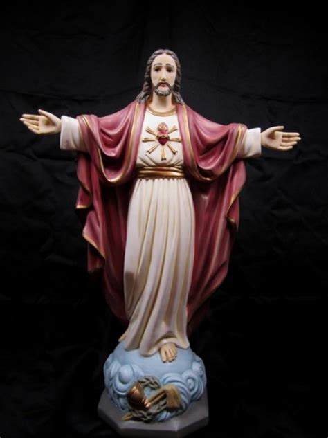 Sacred Heart Statue Hand Painted Marble Composite - 24 inch