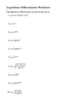 Logarithmic Differentiation: Worksheet + KEY [Calculus 1 Handout]