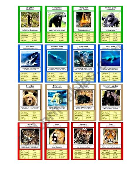 Animals top trumps - ESL worksheet by Dunyecka007