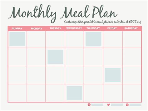 Monthly Meal Plan Templates