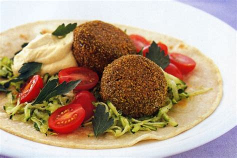 Falafel and hummus on pita bread