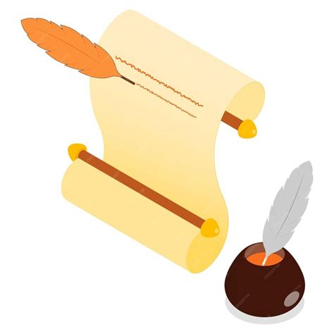 Premium Vector | Parchment and quill with inkpot illustration