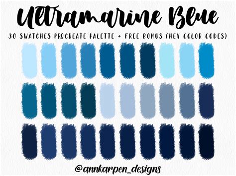 Ultramarine Blue Procreate Palette 30 HEX Color Codes - Etsy Finland