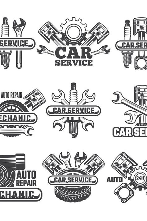 Design template of labels and badges with automobile tools a | Mechanic logo design, Mechanics ...