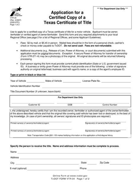 2007 Form TX DMV VTR-34 Fill Online, Printable, Fillable, Blank - pdfFiller