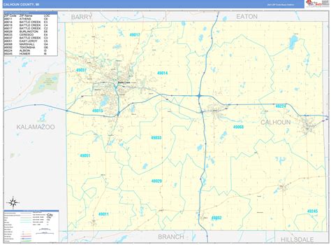 Calhoun County, MI Zip Code Wall Map Basic Style by MarketMAPS - MapSales