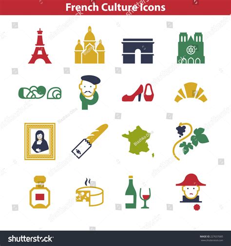 French Culture Icon Set Colorful Signs Stock Vector 227637685 ...