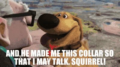 and he made me this collar so that I may talk. Squirrel! | Cartoon memes, Memes, Disney memes