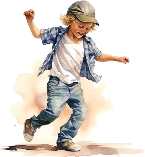 Watercolor dancing kid, happy boy dance, playing boy, watercolor ...