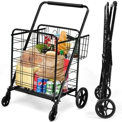 Costway Heavy Duty Folding Shopping Cart Utility Jumbo Double Basket 330lbs : Target