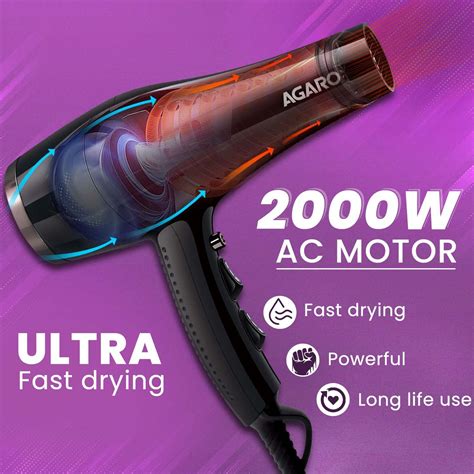 Buy Agaro HD1150 3 Setting Hair Dryer (Cool Shot Button, 33147, Black ...