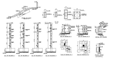 External plinth beam detail of 2d cad - Cadbull