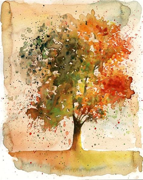 Autumn Tree Original watercolor painting 10x8 inch by Ireart