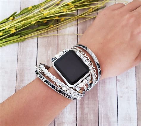 Boho Hippie Apple Watch Band 38 40 42 44mm Silver Snake Skin Animal Print iWatch Strap Silver ...