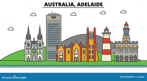 Australia, Adelaide. City Skyline Architecture . Editable Stock Vector ...