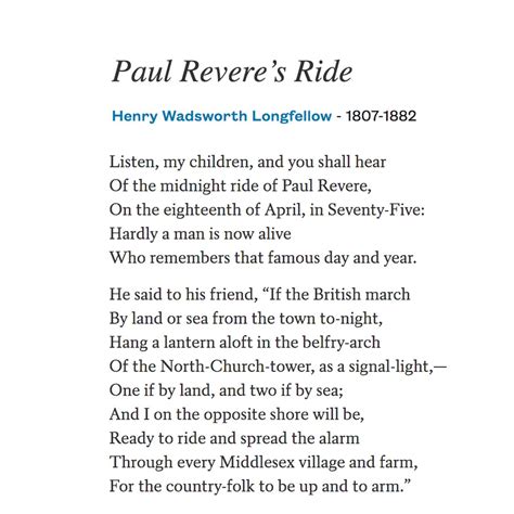 Midnight Ride Of Paul Revere Poem