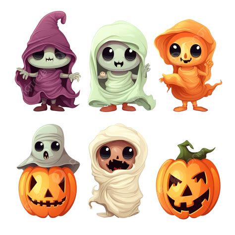 Happy Halloween Kids In Costumes Isolated Pumpkin Devil Mummy Skeleton Ghost, Girl Design, Kids ...