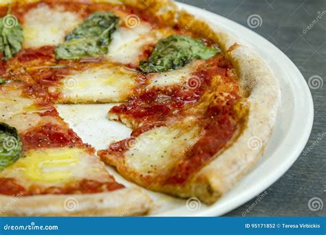 Fresh Organic Basil Margherita Pizza Stock Photo - Image of basil, food ...