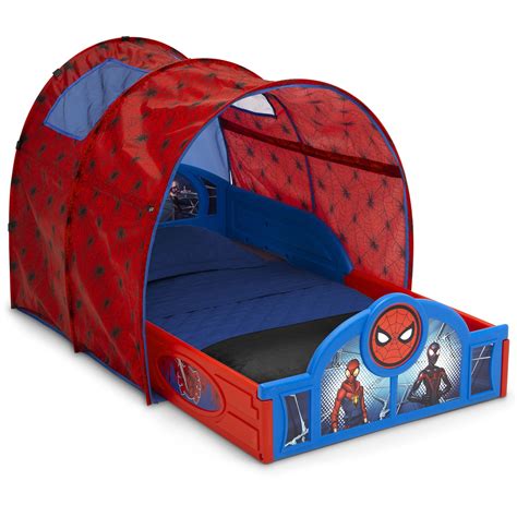 Marvel Spider-Man Sleep and Play Toddler Bed with Tent and Built-In Guardrails by Delta Children ...