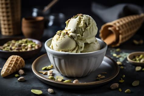 Premium Photo | Pistachio ice cream with chopped nuts