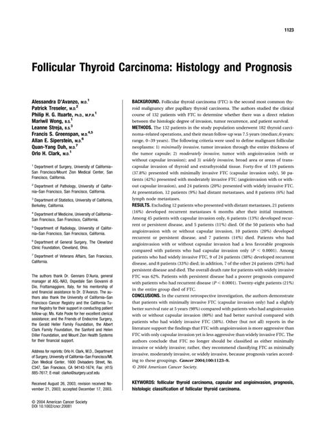 (PDF) Follicular thyroid carcinoma: Histology and prognosis