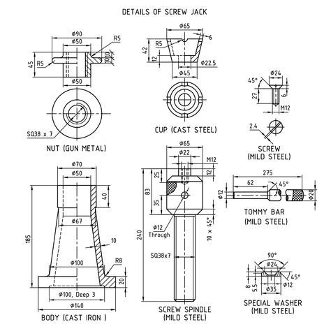 Machine Drawing: SCREW JACK | Technical drawing, Jack, Screw