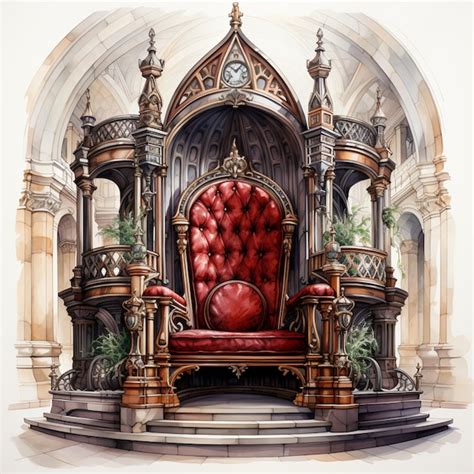 Premium AI Image | there is a drawing of a throne with a red leather ...