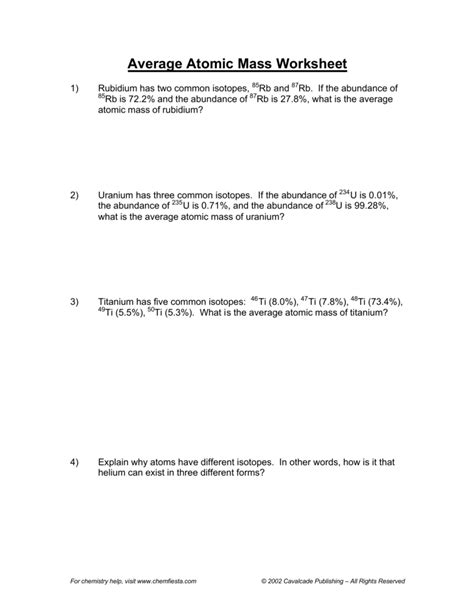 Isotopes And Atomic Mass Worksheet