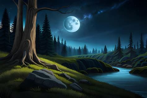 Premium AI Image | Digital painting of a river in the night