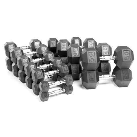 Rubber Hexagon Dumbbell Set - 5-50lbs - Lifestyle Equipment