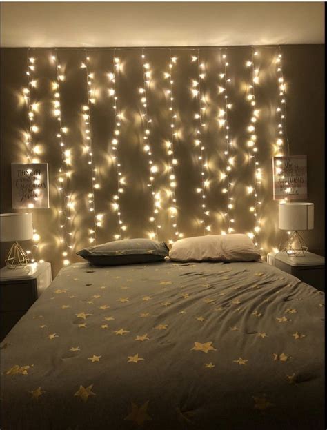 Wall Two Hang Fairy lights behind bed to hang pictures on lights. Room Ideas Bedroom, Bedroom ...