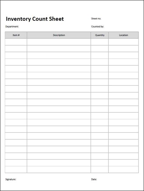 Inventory Count Sheet Template | Double Entry Bookkeeping