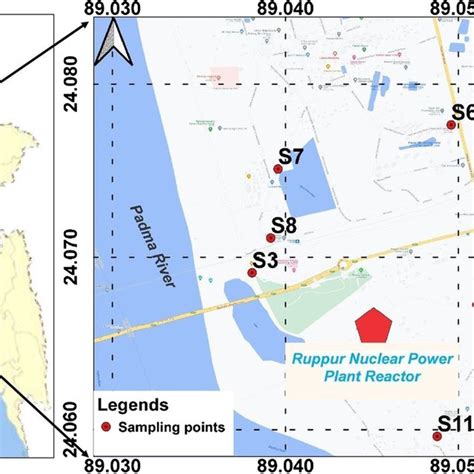 Studied sampling sites beside the Ruppur Nuclear Power Plant | Download Scientific Diagram