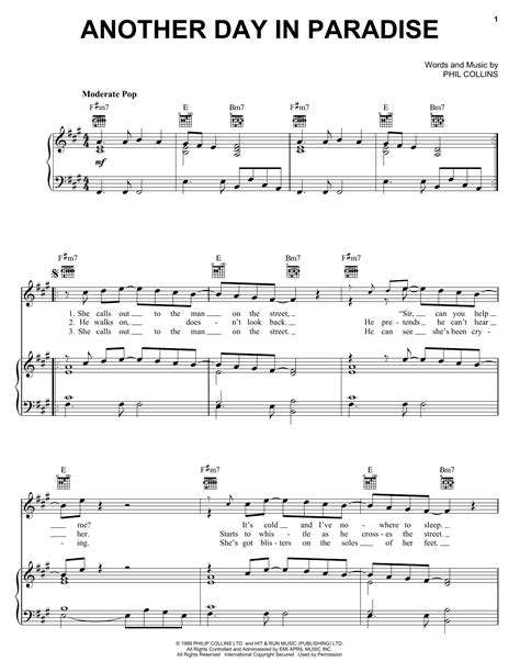 Phil Collins "Another Day In Paradise" Sheet Music Notes | Download Printable PDF Score 30091