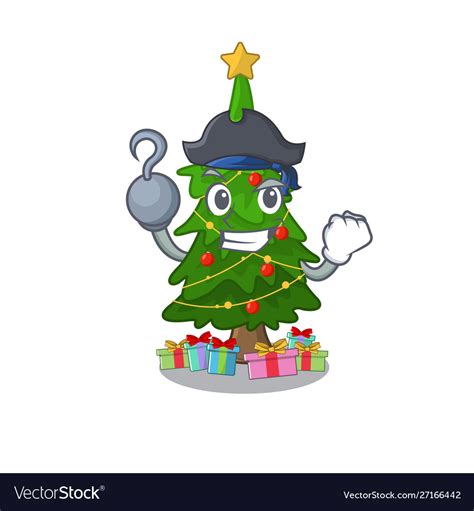 Pirate christmas tree cartoon shape a character Vector Image