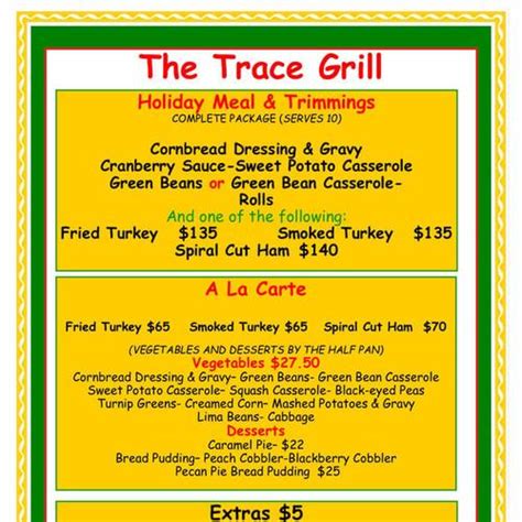 Trace Grill menu in Ridgeland, Mississippi, USA