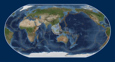 Sunda Tectonic Plate. Satellite. Robinson. Volcanoes and Boundar Stock Illustration ...