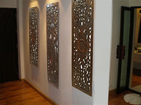 Multi Panels Oriental Bali Home Decor. Wood Carved Floral Wall Art. 35.5"x13.5" Set of 3 ...