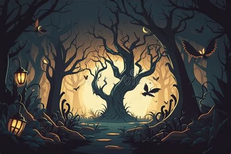 Halloween Forest Wallpaper with a Scary Forest in the Dark Stock Illustration - Illustration of ...