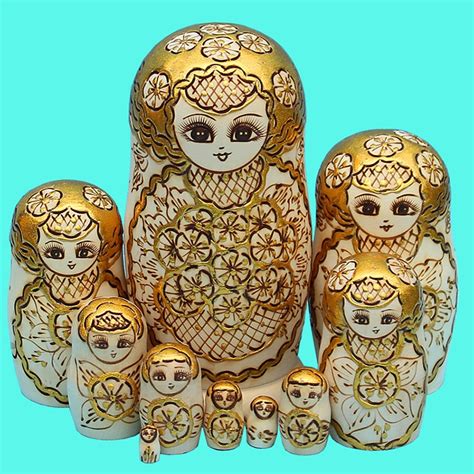 10pcs/set Wood Doll Russian Nesting Dolls Golden Matryoshka Dolls Creative Christmas Gifts ...