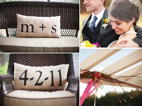 Monogrammed pillows add personal touch to wedding reception