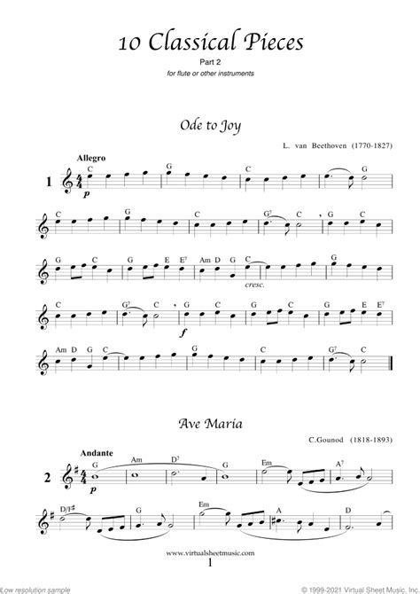 10 Classical Pieces collection 2 sheet music for flute solo or other ...