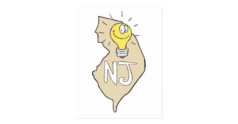 New Jersey NJ Map with funny Light Bulb Cartoon Postcard | Zazzle.com