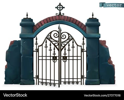 Gates to cemetery happy halloween 3d cartoon Vector Image