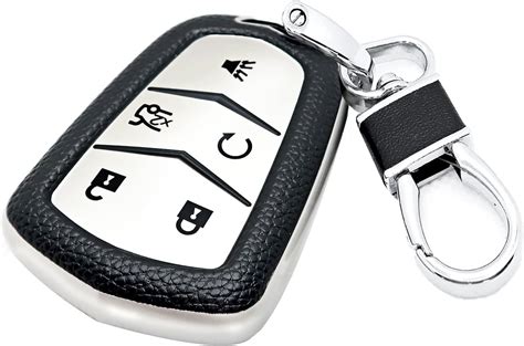 Amazon.com: CTRINEWS for Cadillac Key Fob Cover with Leather Keychain, Advanced Soft TPU Surface ...