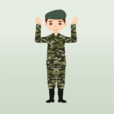 Army soldiers, men in combat uniform saluting. Cute flat cartoon style ...